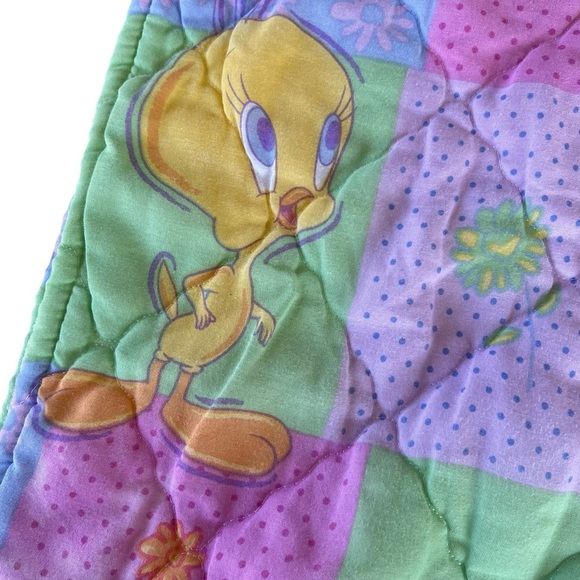 Y2K Looney Tunes Tweety Bird Patchwork Quilted Blanket Pastels 38x60 GUC - Picture 7 of 16